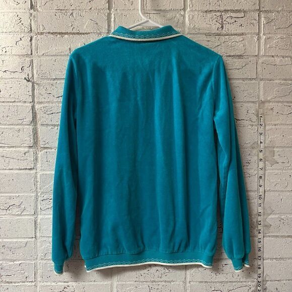 South Pint Janttzen 70s vintage Green/Blue velour Sweatshirt Top M - Picture 6 of 9